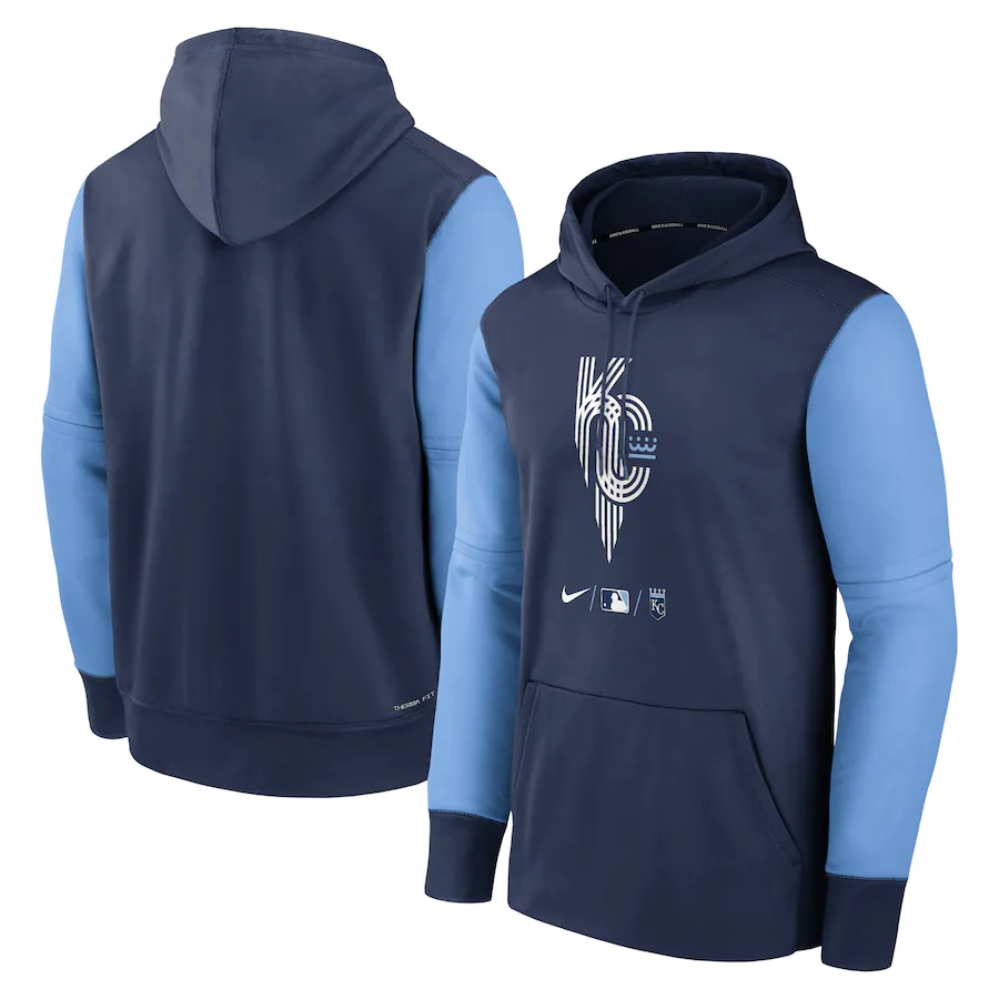 Men's Kansas City Royals Navy 2022 City Connect Therma Performance Pullover Hoodie
